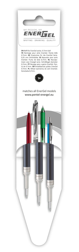 Refill Pentel 3 stk Energel 0,7mm sort