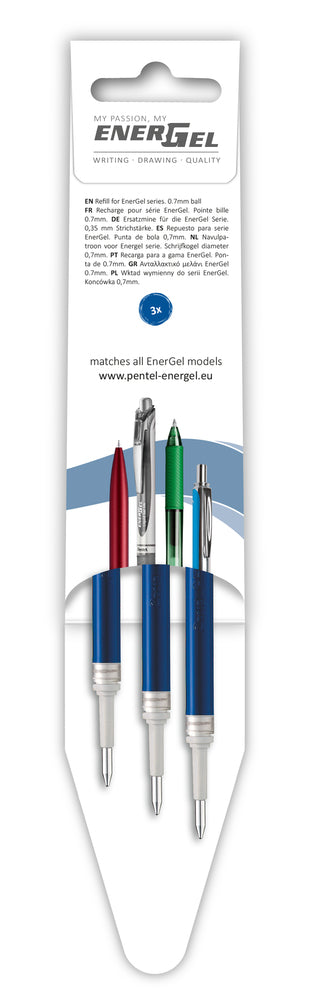 Refill Pentel 3 stk Energel 0,7 mm blå