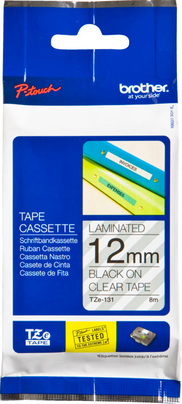 Prægetape Brother 12mm tze131 sort/klar