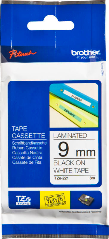 Prægetape Brother 9mm tze221 sort/hvid