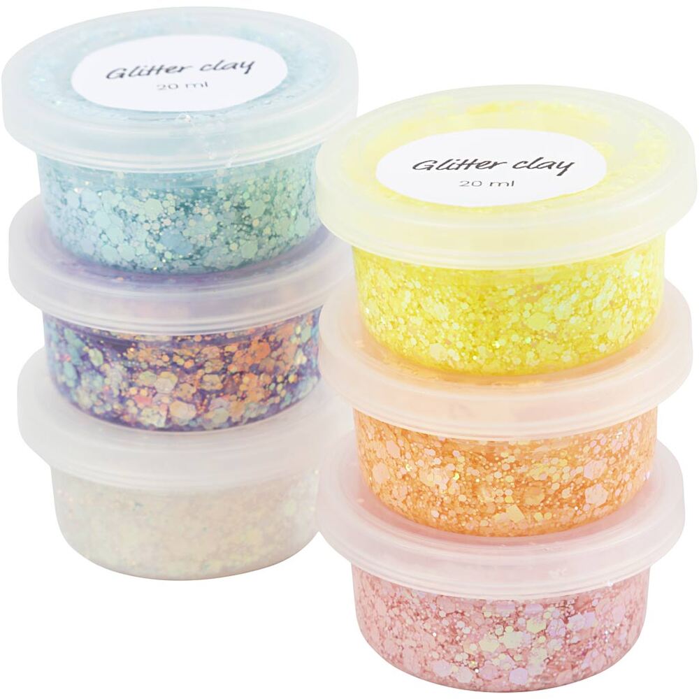 Glitter Clay Pastelfarver, 6x20 g.