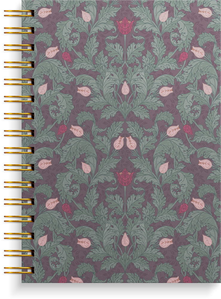 Notesbog A5 burgundy flowers KARTON 150 linjeret sider