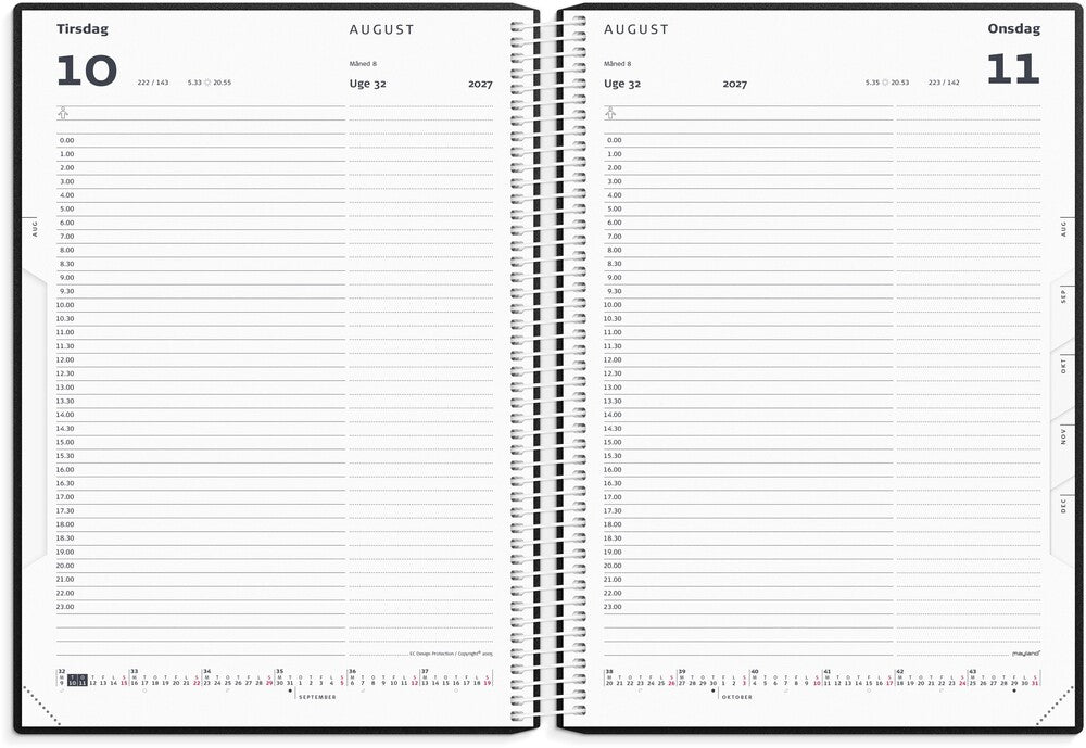 Timekalender 2027 dag pp sort