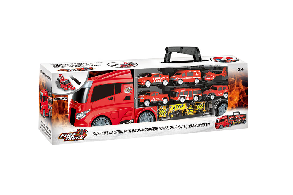 Lastbil m/redningskøretøjer og skilte, brand 1:24