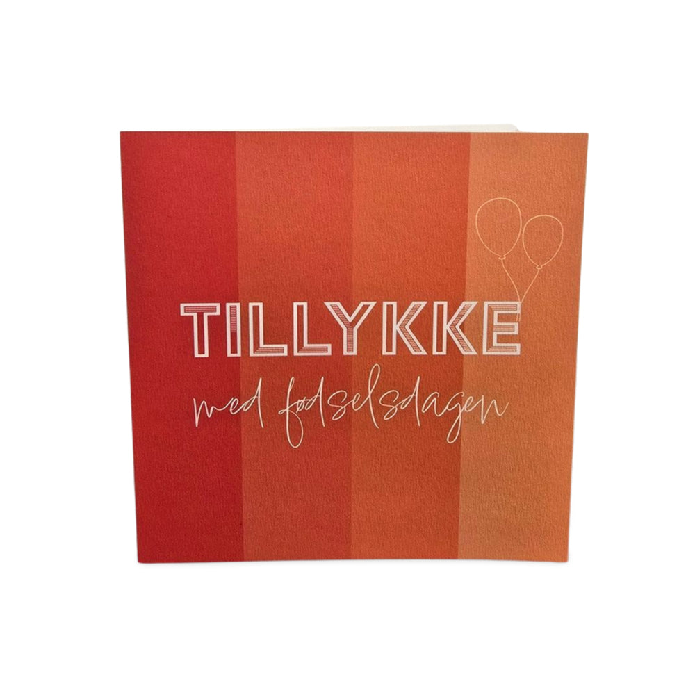 Kort Dobbelt m/konvolut Tillykke Med Fødselsdagen Rød/Orange