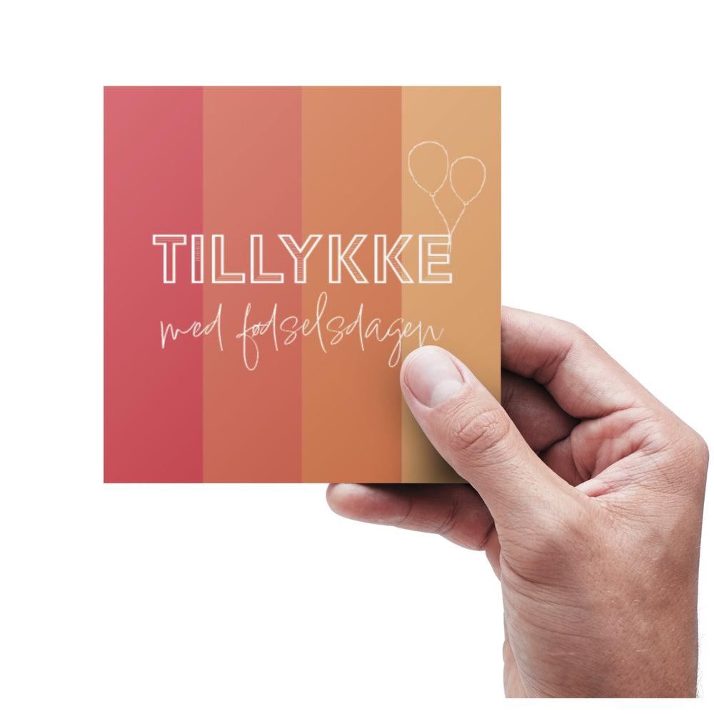 Kort Dobbelt m/konvolut Tillykke Med Fødselsdagen Rød/Orange
