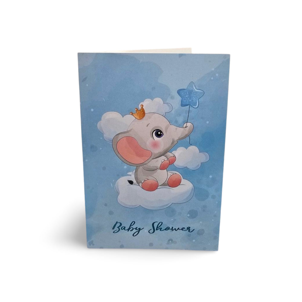 Kort Dobbelt m/konvolut Baby Shower Lyseblå M/ Elefant