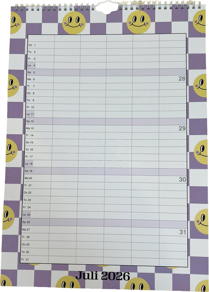 SKOLEFAMILIEKALENDER 2026/27 A3 SMILEY M/TERN I PASTELFARVER