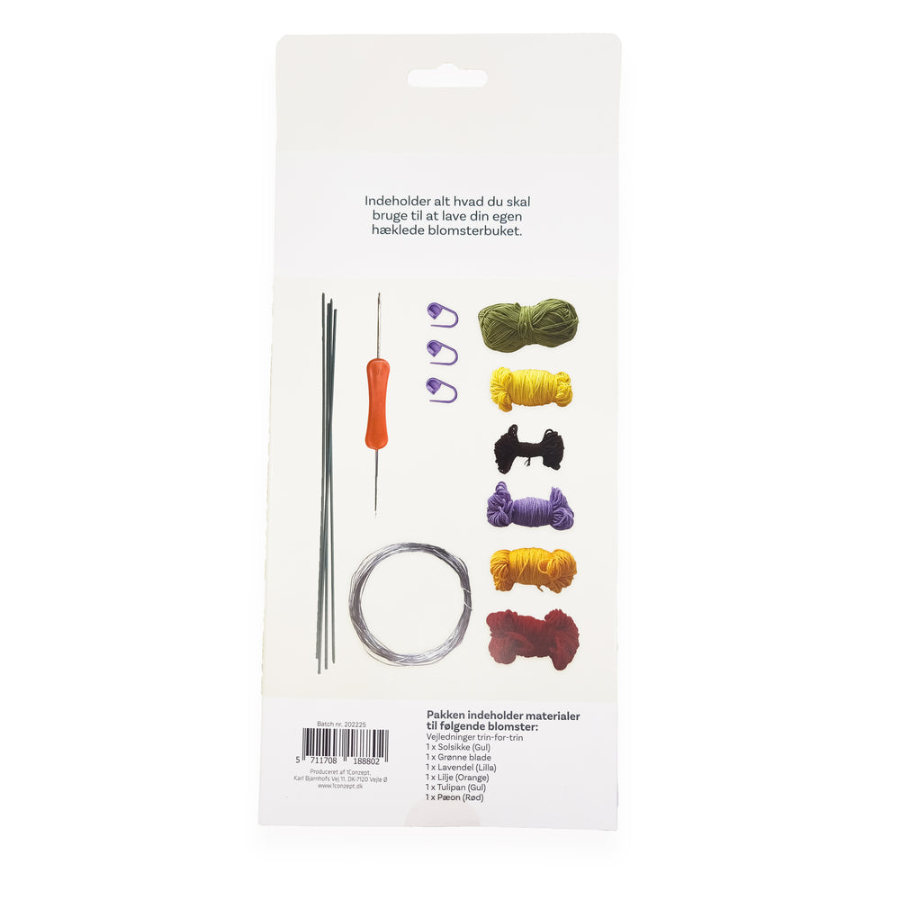Hækle kit klare farver 6 stk. orange, gul, lilla, pink, hvid