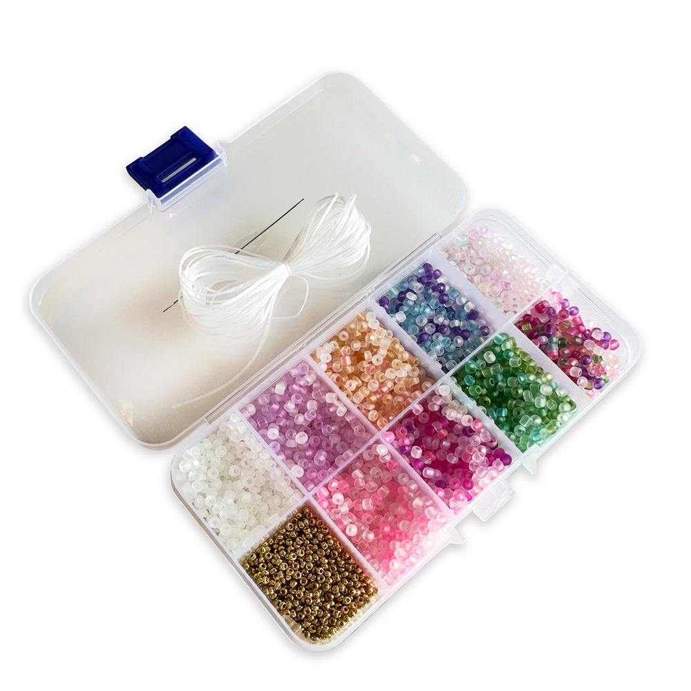 Perler æske transparente ass farver inkl. nål/tråd
