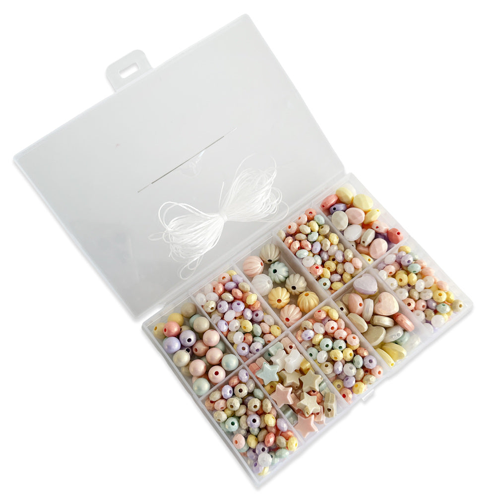 Perler æske pastel/former ass farver inkl. nål/tråd