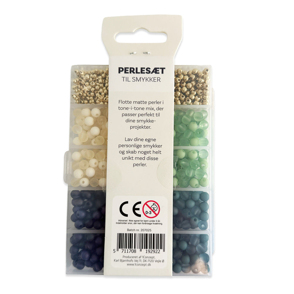 Perler æske matte grøn/blå/guld/offwhite tone i tone mix