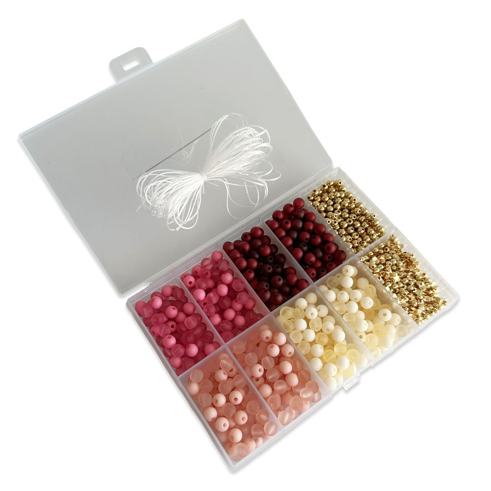 Perler æske matte blomme/rosa/guld/offwhite tone i tone mix