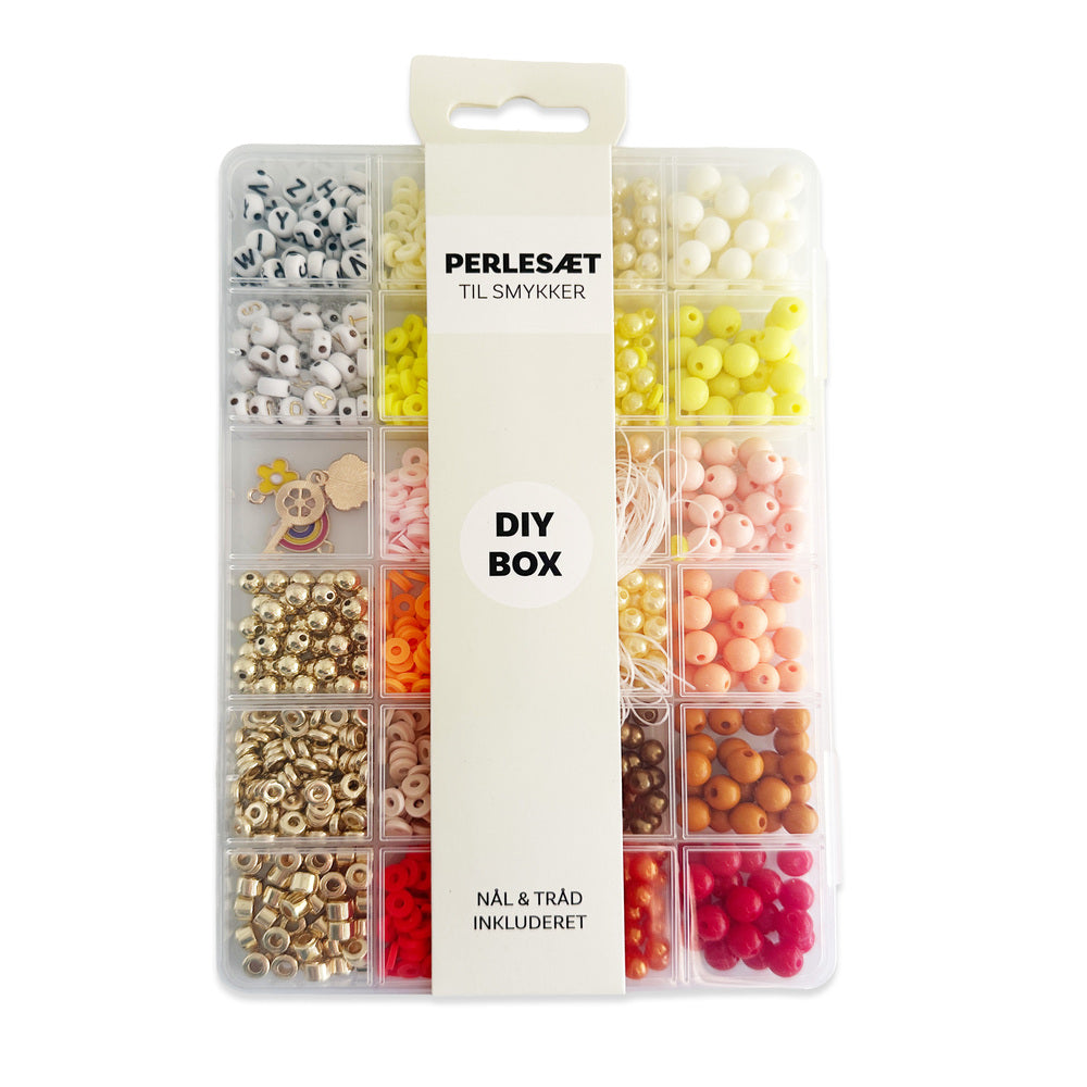 Perler æske trendy orange/gul/pink/guld/bogstav mix nål/tråd