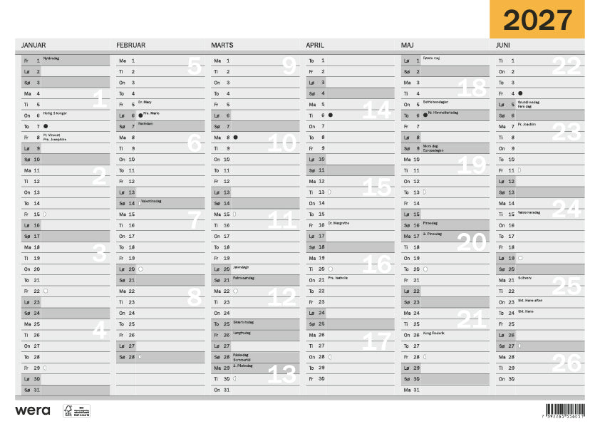 Vægkalender A4 2027