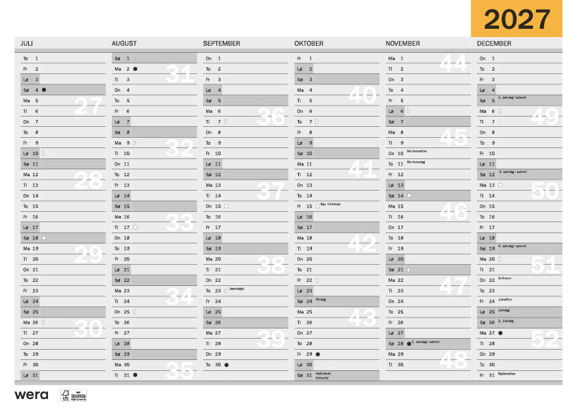 Vægkalender A4 2027