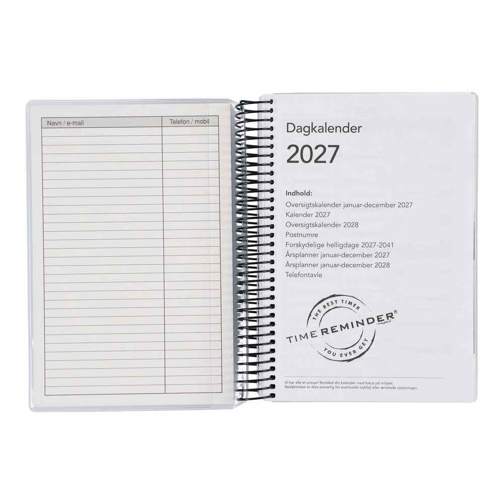 Spiral dagkalender 2027 klassisk sort/hvid