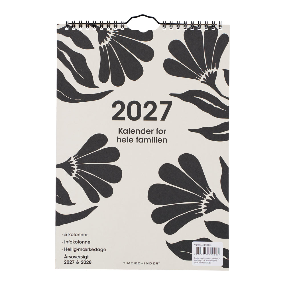 Familiekalender 2027 A4 Grafisk 5Pers. Årsoversigt 2027/2028