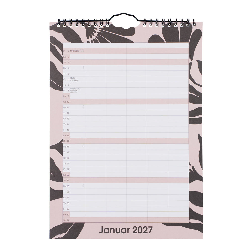 Familiekalender 2027 A4 Grafisk 5Pers. Årsoversigt 2027/2028