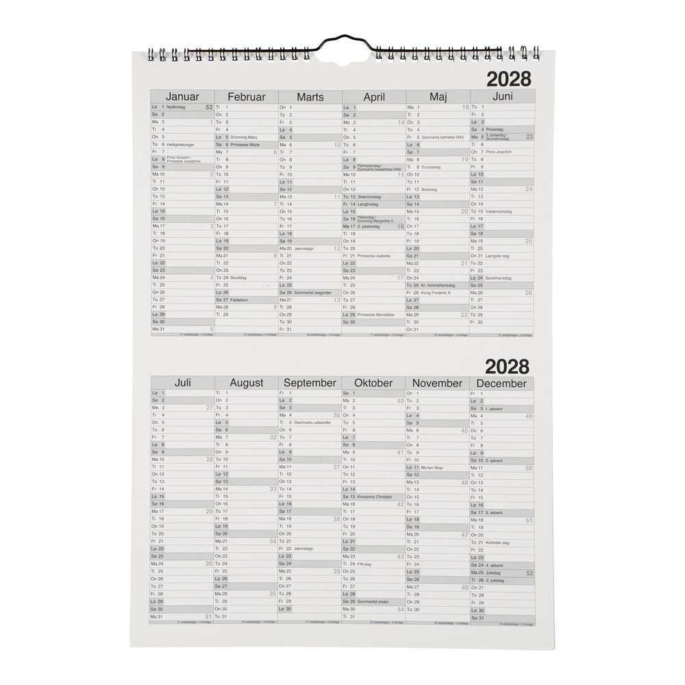 Familiekalender 2027 A3 Grafisk 5Pers. Årsoversigt 2027/2028