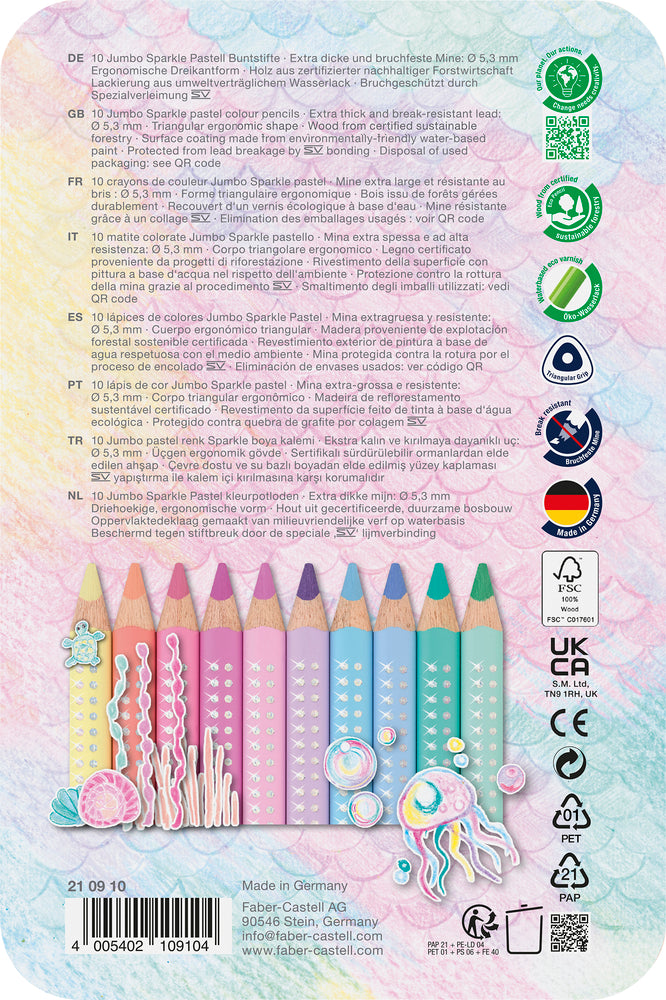 Farveblyant Faber Castell Sparkle Jumbo Pastel Havfrue 10 Ass