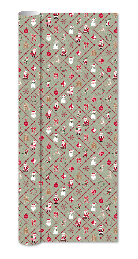 Gavepapir Lysegrøn M/Sløjfer/Julemand/Rensdyr 3 M X 70 Cm