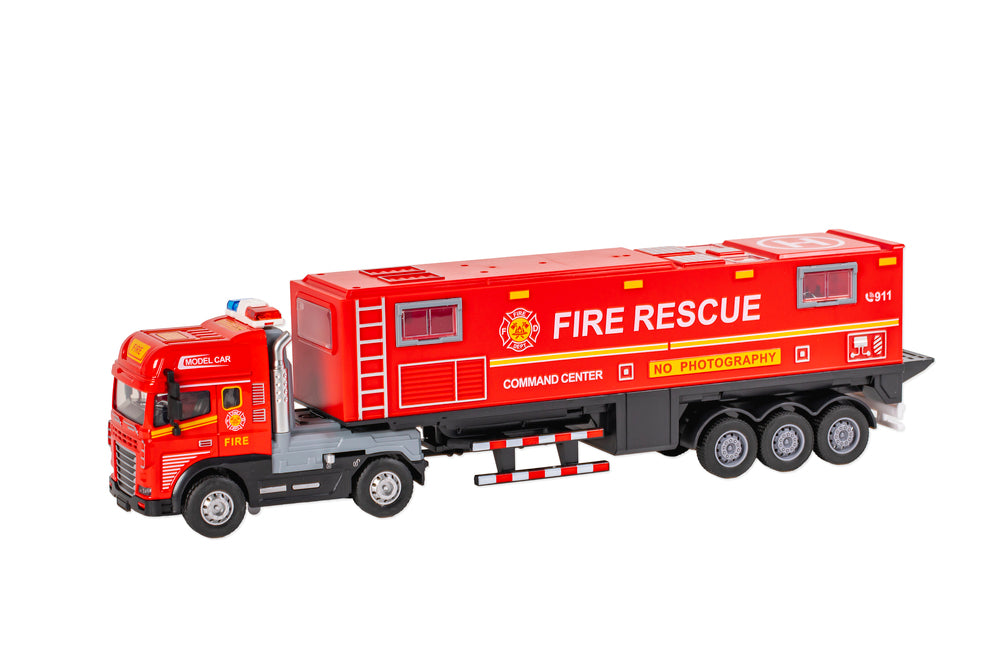 Die-cast brandbil med anhænger, lys og lyd