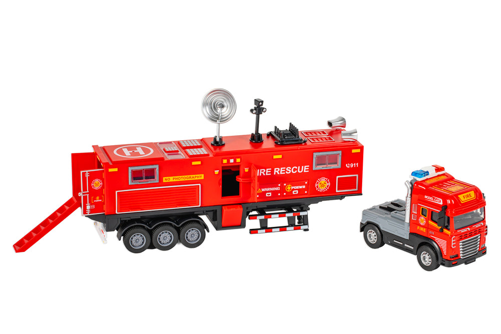 Die-cast brandbil med anhænger, lys og lyd