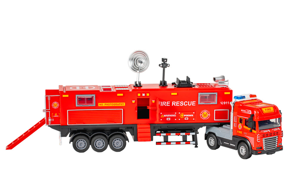 Die-cast brandbil med anhænger, lys og lyd