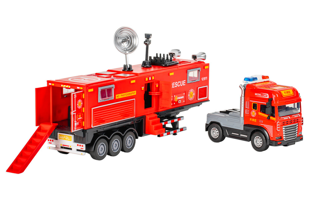 Die-cast brandbil med anhænger, lys og lyd