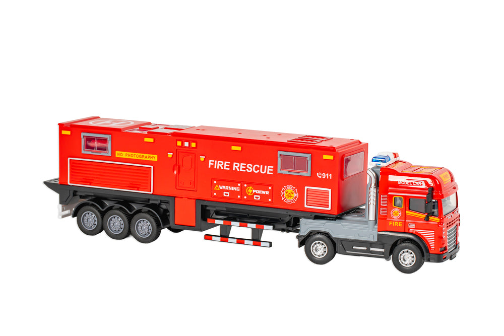 Die-cast brandbil med anhænger, lys og lyd