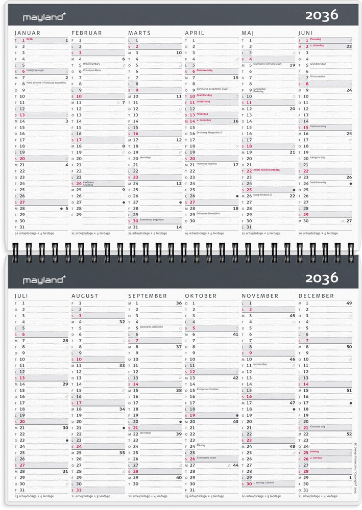 10 årskalender 2027 A5 m/illu Mayland 15 x 21 cm
