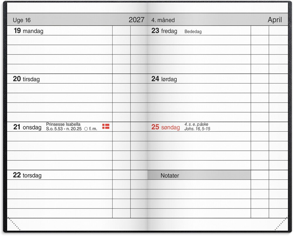 Lommekalender 2027 kunstskind sort Mayland tvær 7 x 10,9 cm