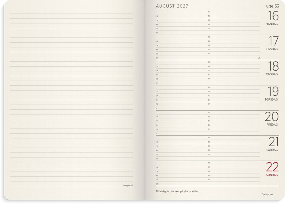 Ugekalender 2027 forma deluxe A5 brun Mayland tvær 14,8x21cm