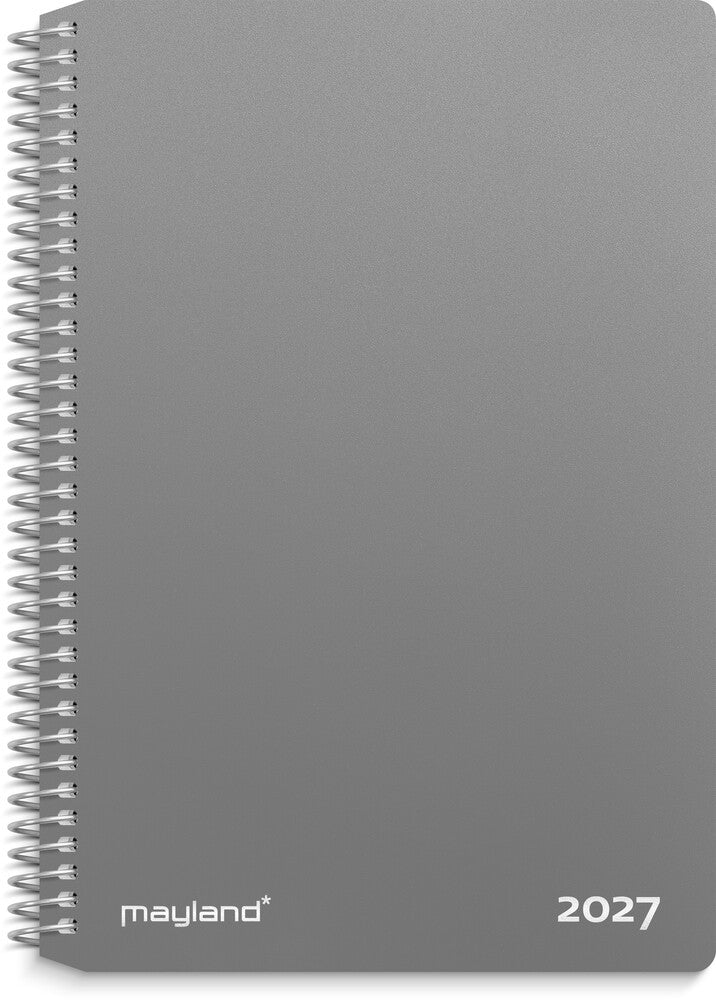 Spiralkalender 2027 uge grå Mayland tværformat 11,7 x 17,1cm