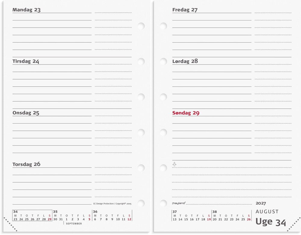 Kalender system mini 2027 uge mappe skind sort Mayland tvær