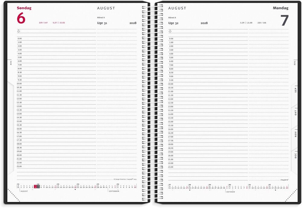Timekalender 2028 dag pp sort Mayland 17 x 23,5 cm