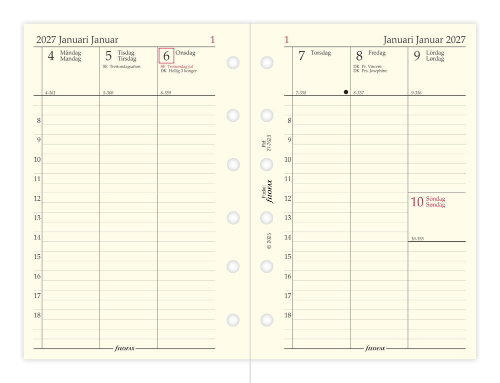 Refill Filofax Pocket 2027 Uge/Opslag Vertikal