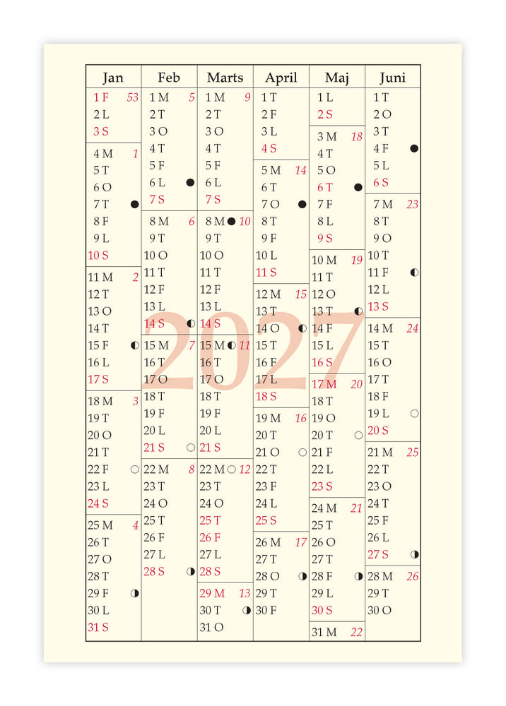 Refill Filofax Pocket 2027 måned Dansk