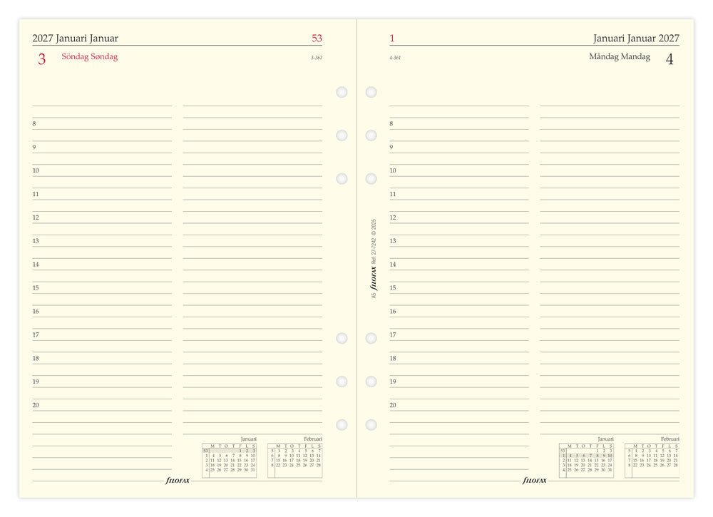 Refill Filofax A5 2027 Dag/Side