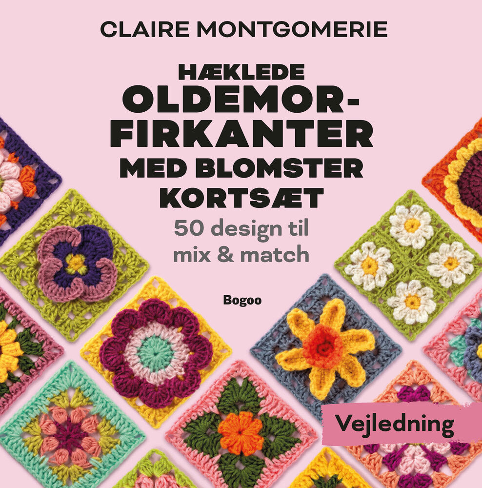 Hæklede oldemorfirkanter med blomster - Kortsæt